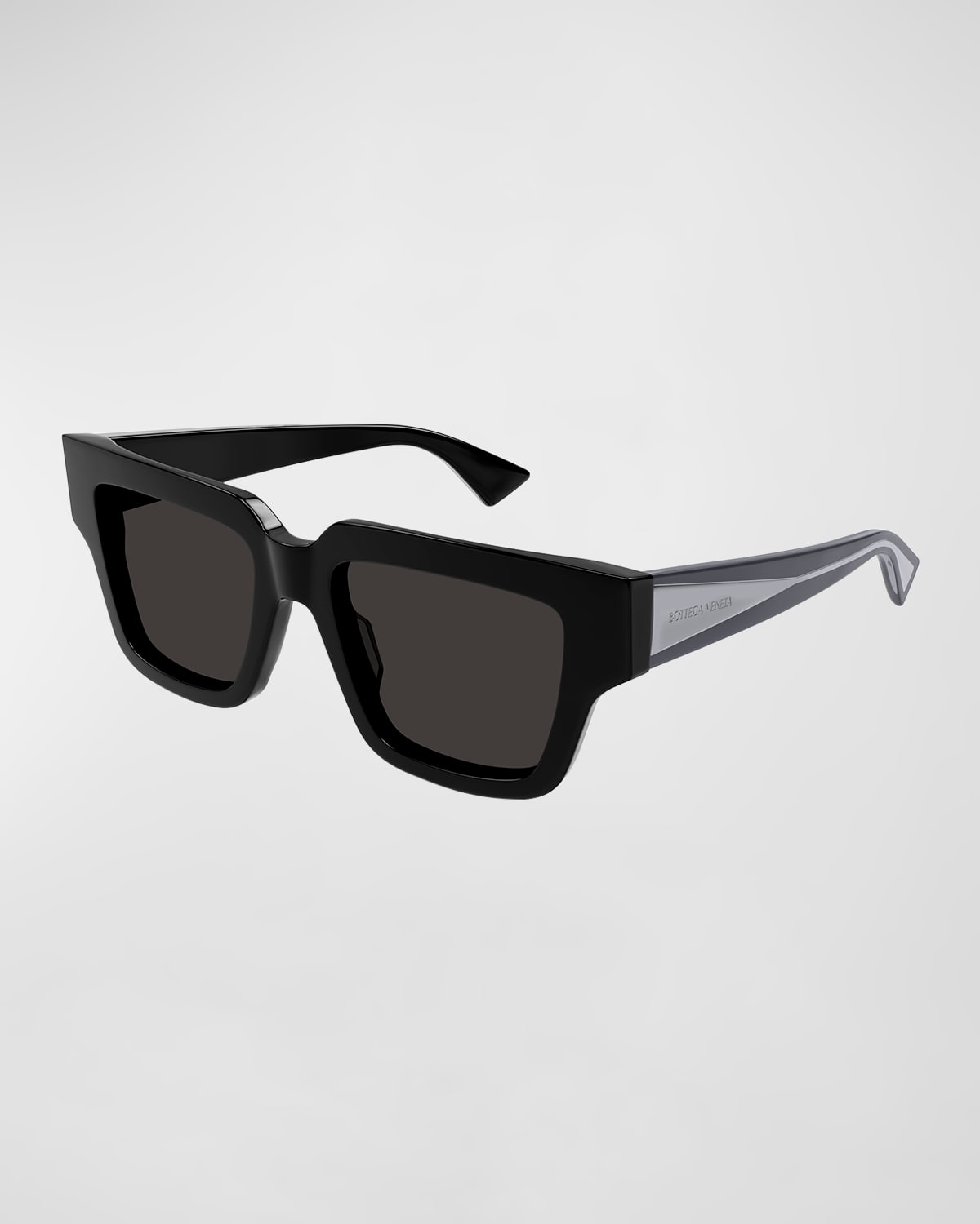 Shop Bottega Veneta Engraved Logo Acetate Square Sunglasses In Shiny Solid Black