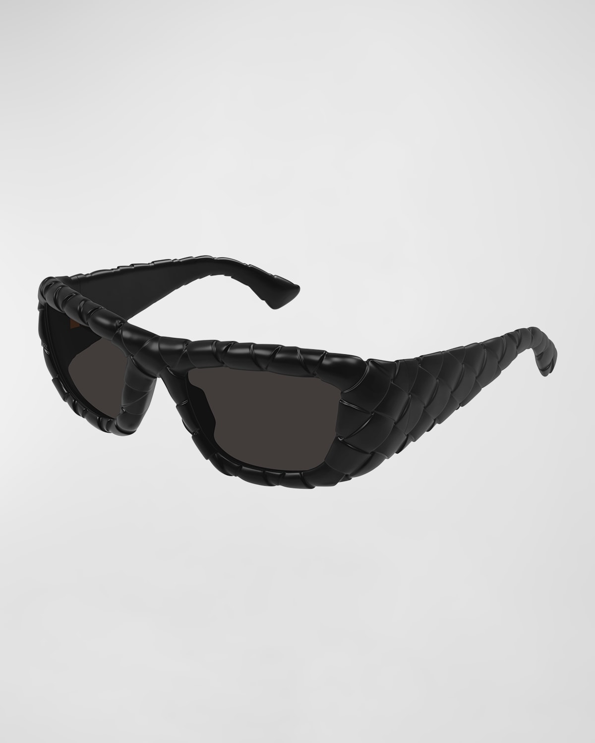 Bottega Veneta Men's Intreccio Acetate Rectangle Sunglasses In Black Soft Touch