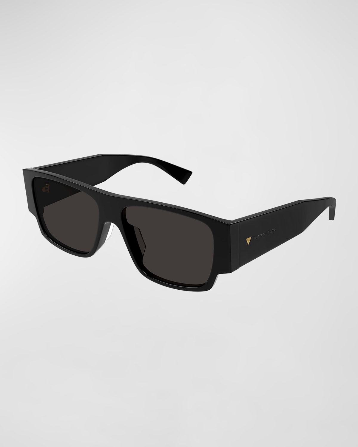 Shop Bottega Veneta Men's Acetate Rectangle Sunglasses In Shiny Solid Black