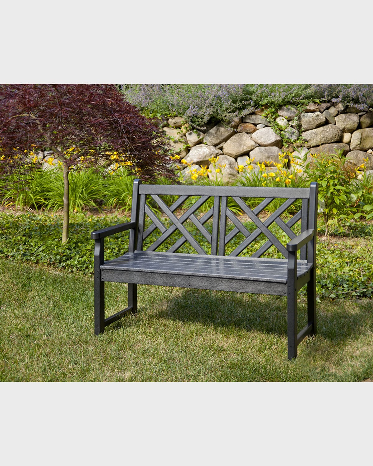 Polywood Chippendale 48" Outdoor Bench In Black