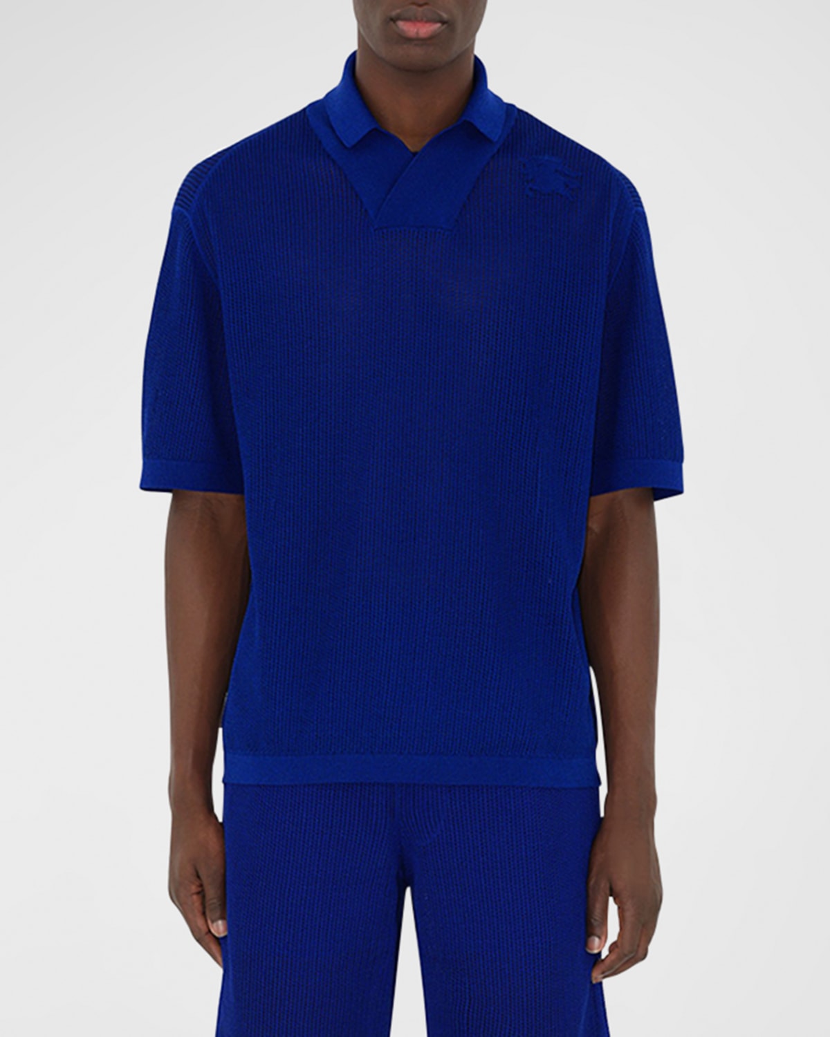 Burberry Men's Mesh Knit Polo Shirt In Knight