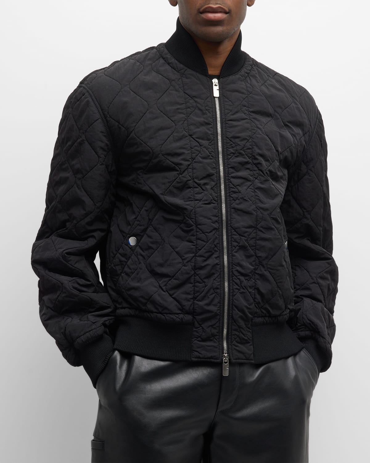 Shop Burberry Men's Quilted Crinkle Nylon Bomber Jacket In Onyx