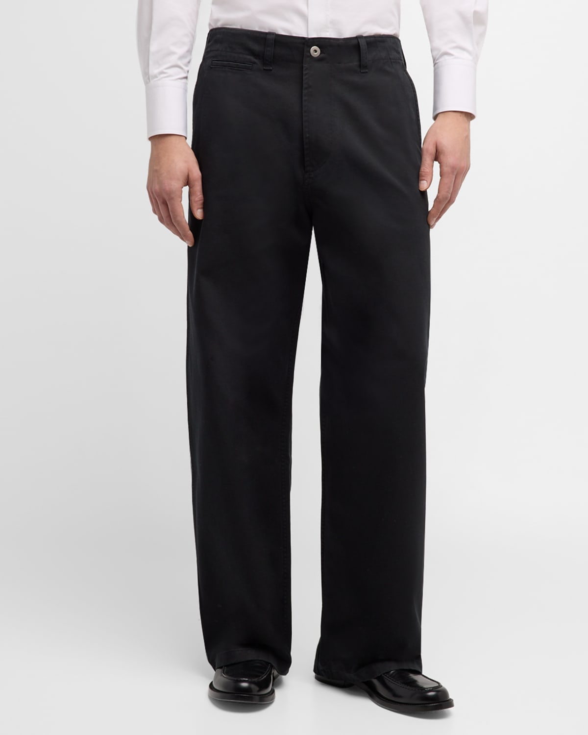 Shop Burberry Men's Wide-leg Gabardine Trousers In Black