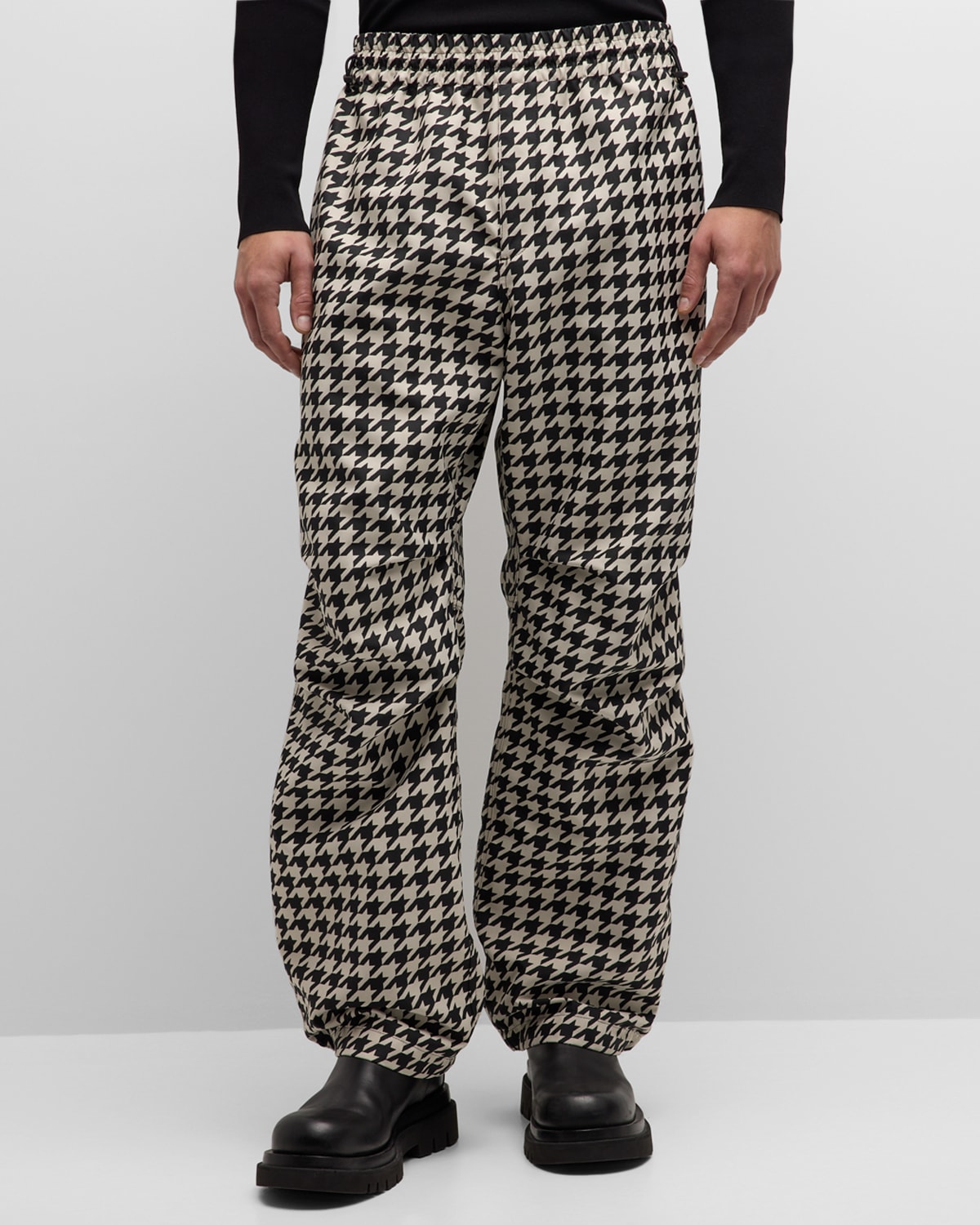Shop Burberry Men's Houndstooth Elastic-waist Pants In Black Ip Print