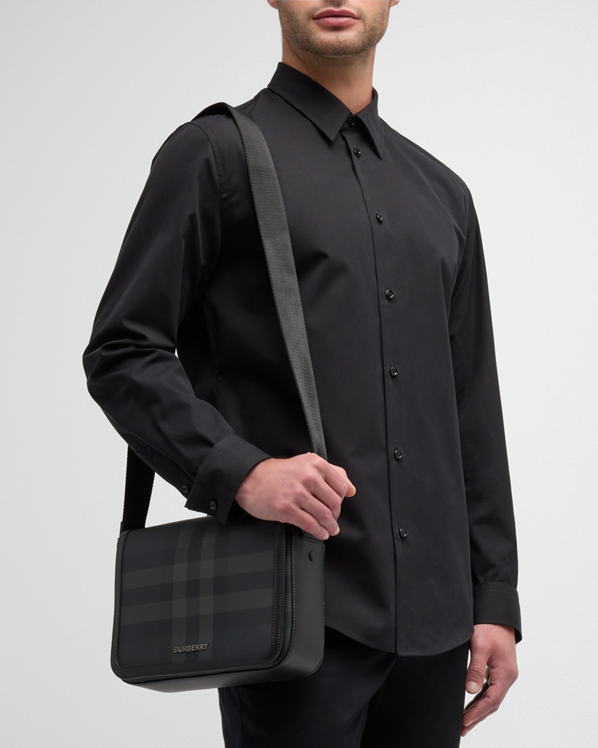 Burberry Men's Point-collar Cotton Formal Shirt In Black