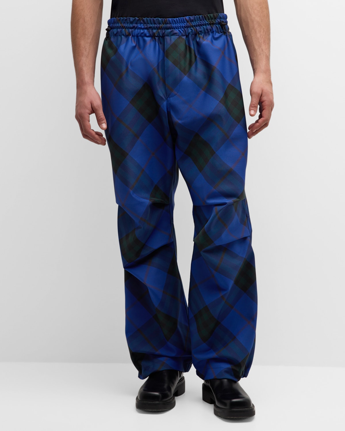 Burberry Men's Check-print Joggers In Blue