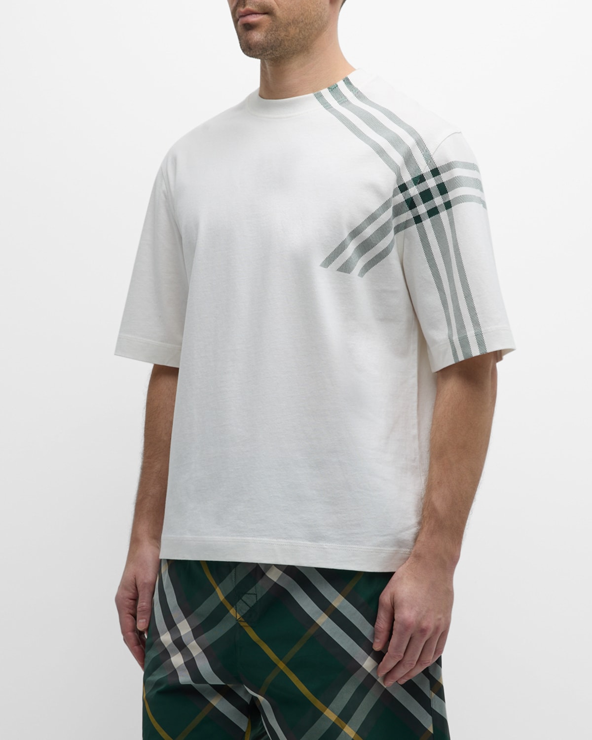 Burberry Men's T-shirt With Shoulder Plaid In Rain