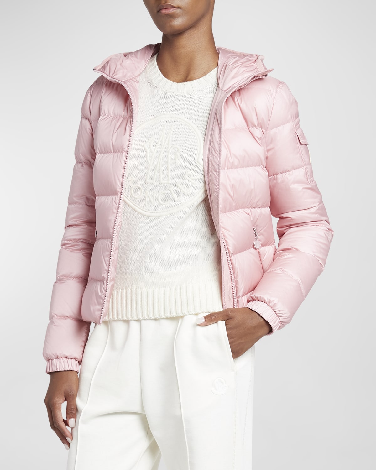 Shop Moncler Gles Hooded Puffer Jacket In Light Pink