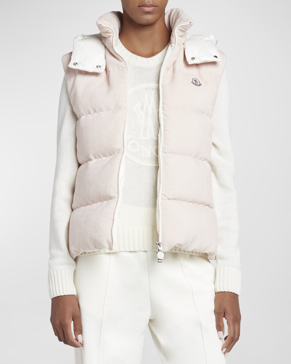 Moncler Agelao Corduroy Puffer Vest In Light Pink
