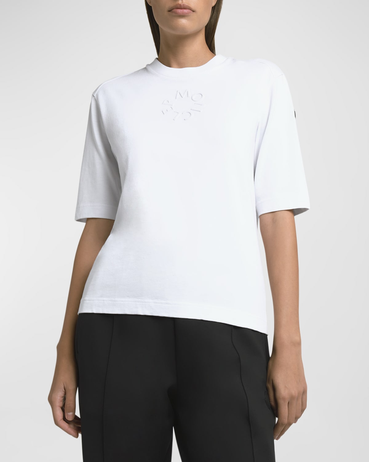 Shop Moncler Embossed Logo Cotton T-shirt In White
