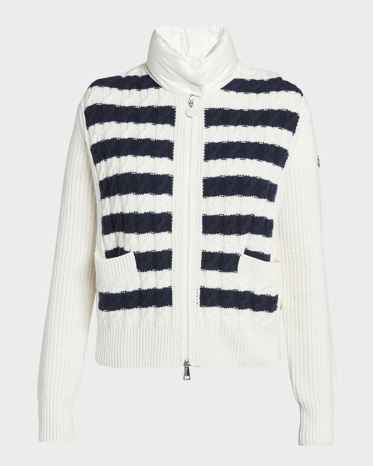 Shop Moncler Striped Hybrid Cardigan In Dark Blue