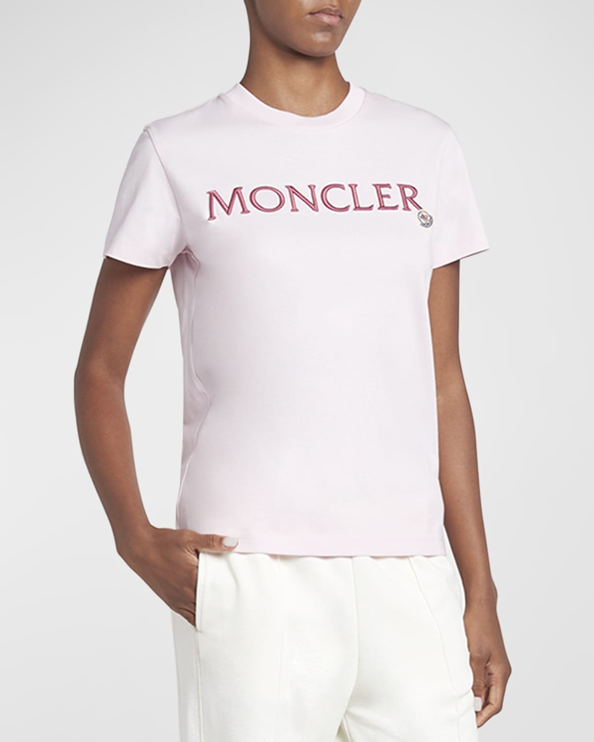 Moncler Embroidered Logo Short-sleeve T-shirt In Pastel Pink