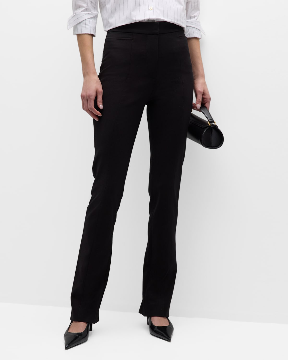 Shop Totême High-rise Pintuck Slim-leg Split-hem Suit Trousers In Black