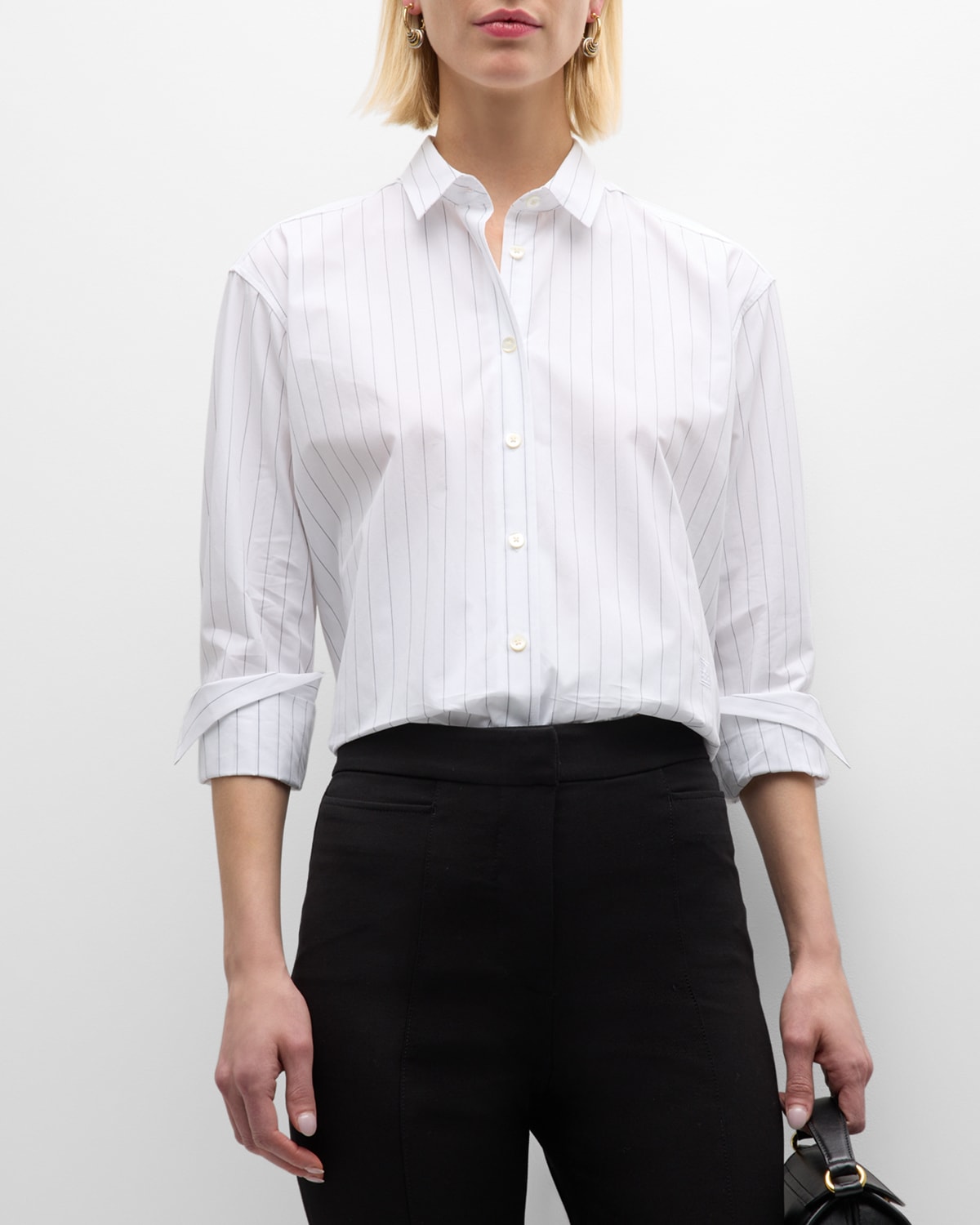 Shop Totême Signature Striped Collared Cotton Shirt In Open White
