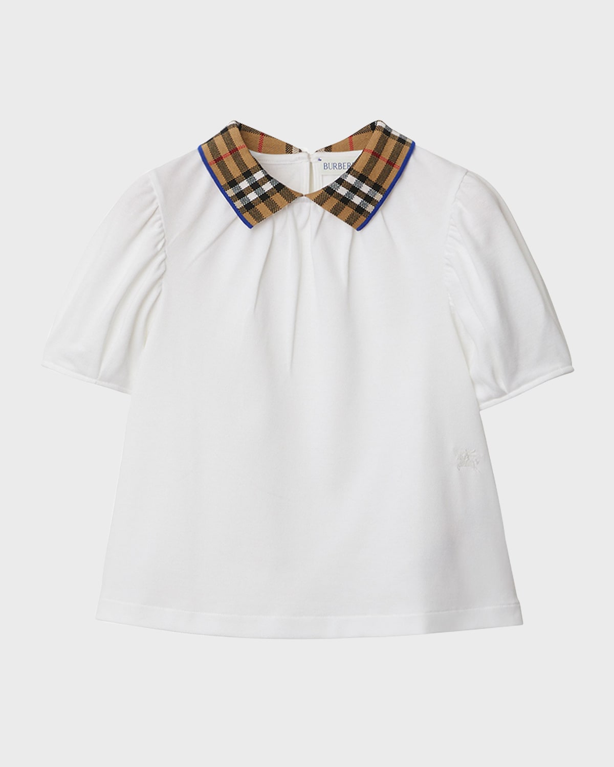 Burberry Kids' Girl's Alesea Check Rib-knit Collar Short-sleeve Top In White
