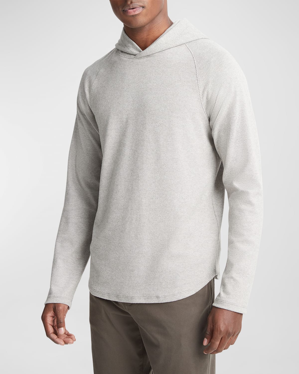 Shop Vince Men's Broken Twill Pullover Hoodie In H Grey/off White