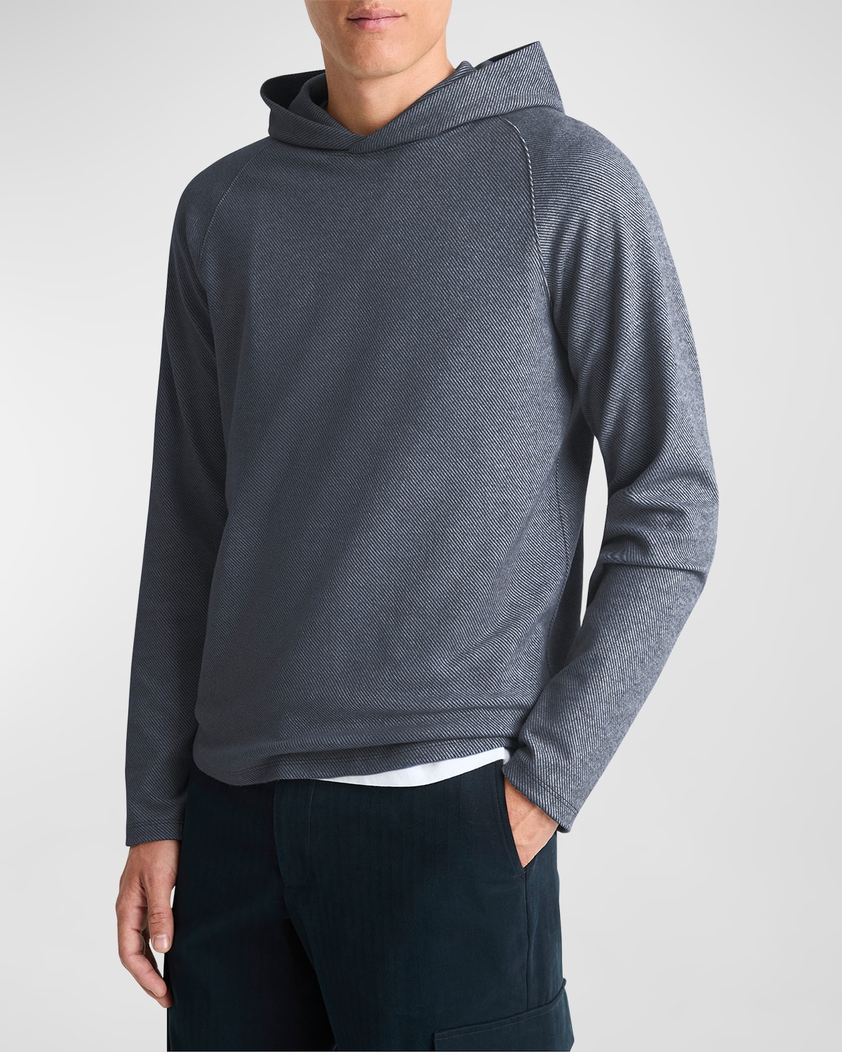 Shop Vince Men's Broken Twill Pullover Hoodie In H Grey/off White