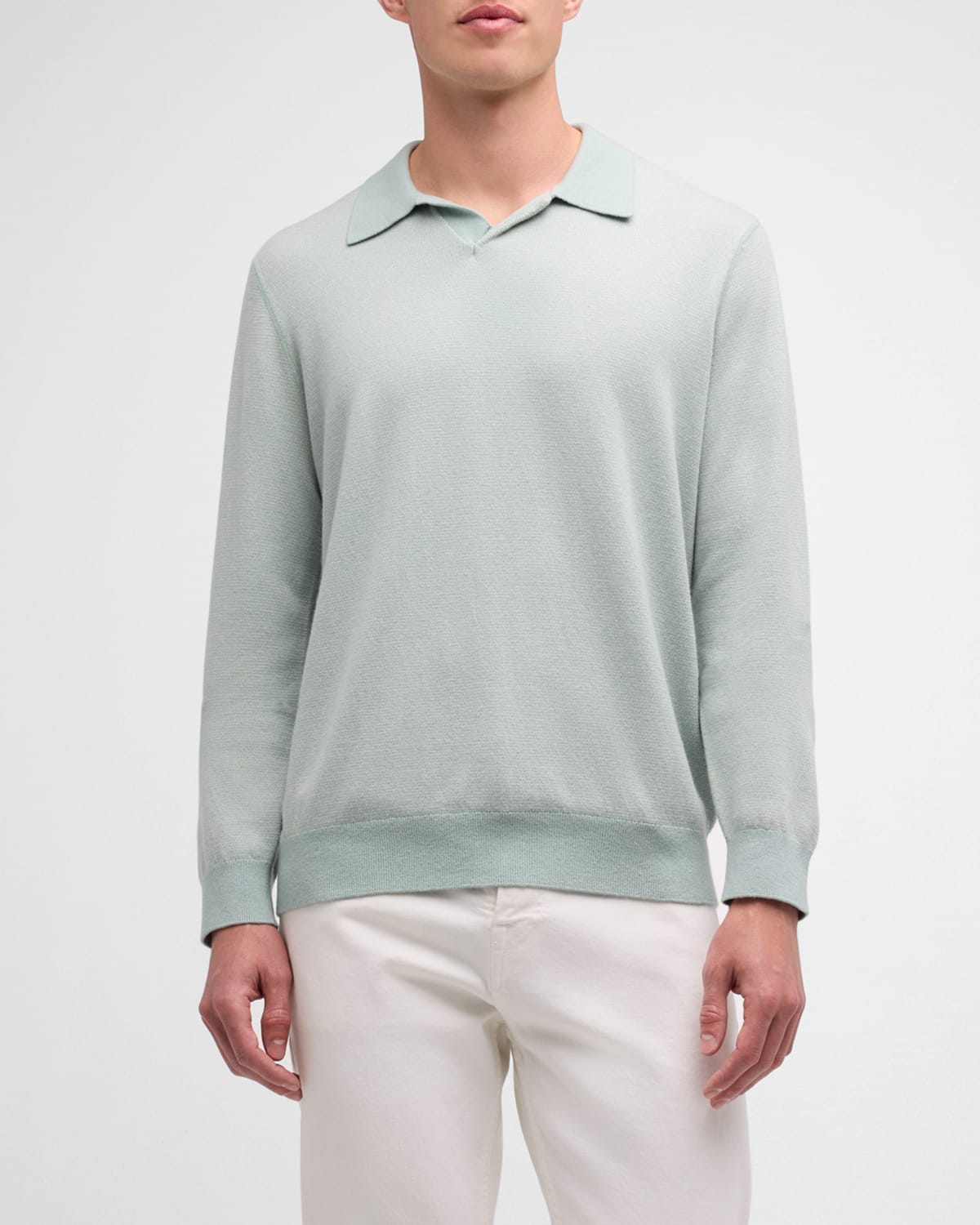 Men's Birdseye Wool-Blend Polo Sweater