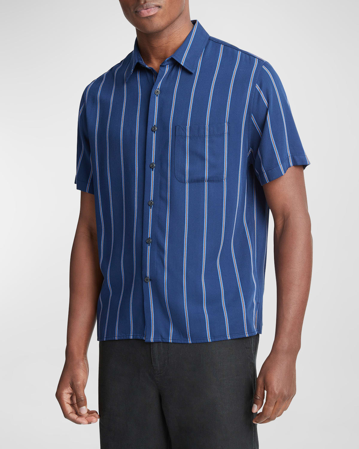 Shop Vince Men's Pacifica Stripe Short Sleeve Sport Shirt In Royal Blue/cobalt