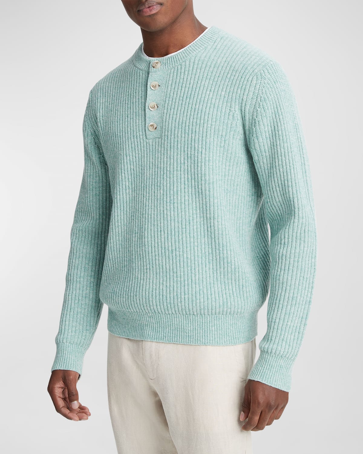 Vince Men's Textured Rib Henley Sweater In H Morning Mist