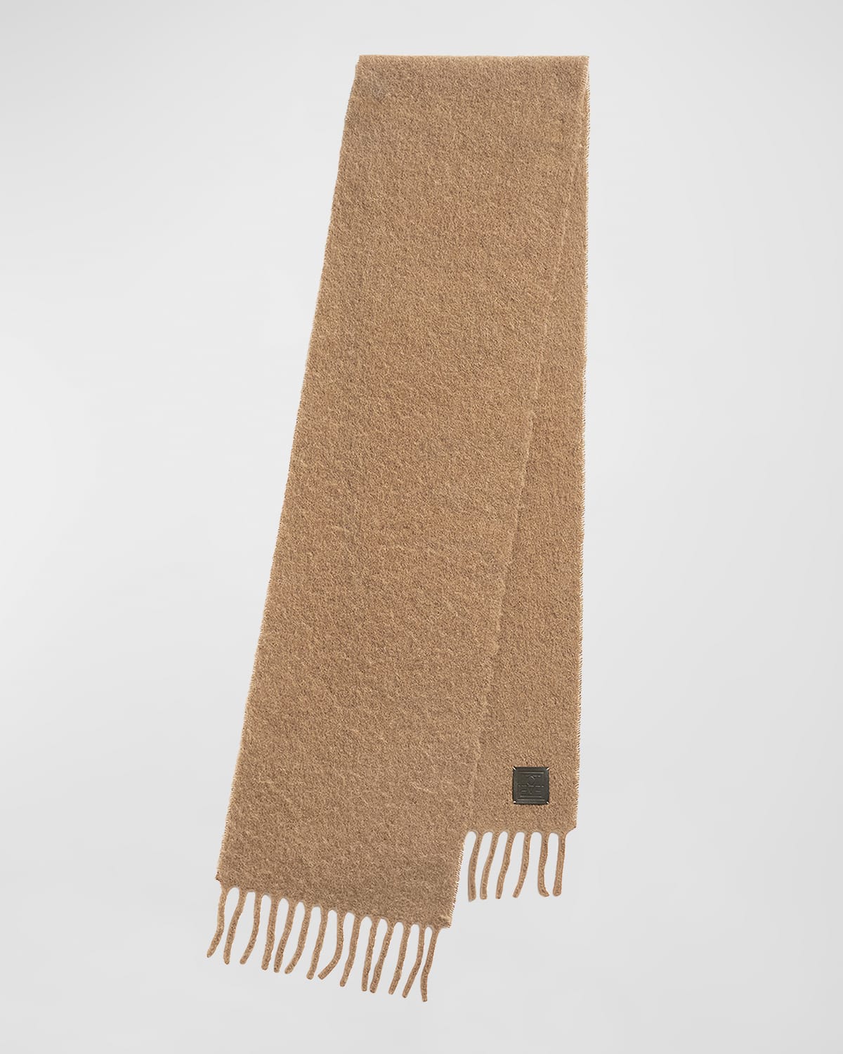 Totême Teddy Wool Scarf With Leather Logo Patch In Brown