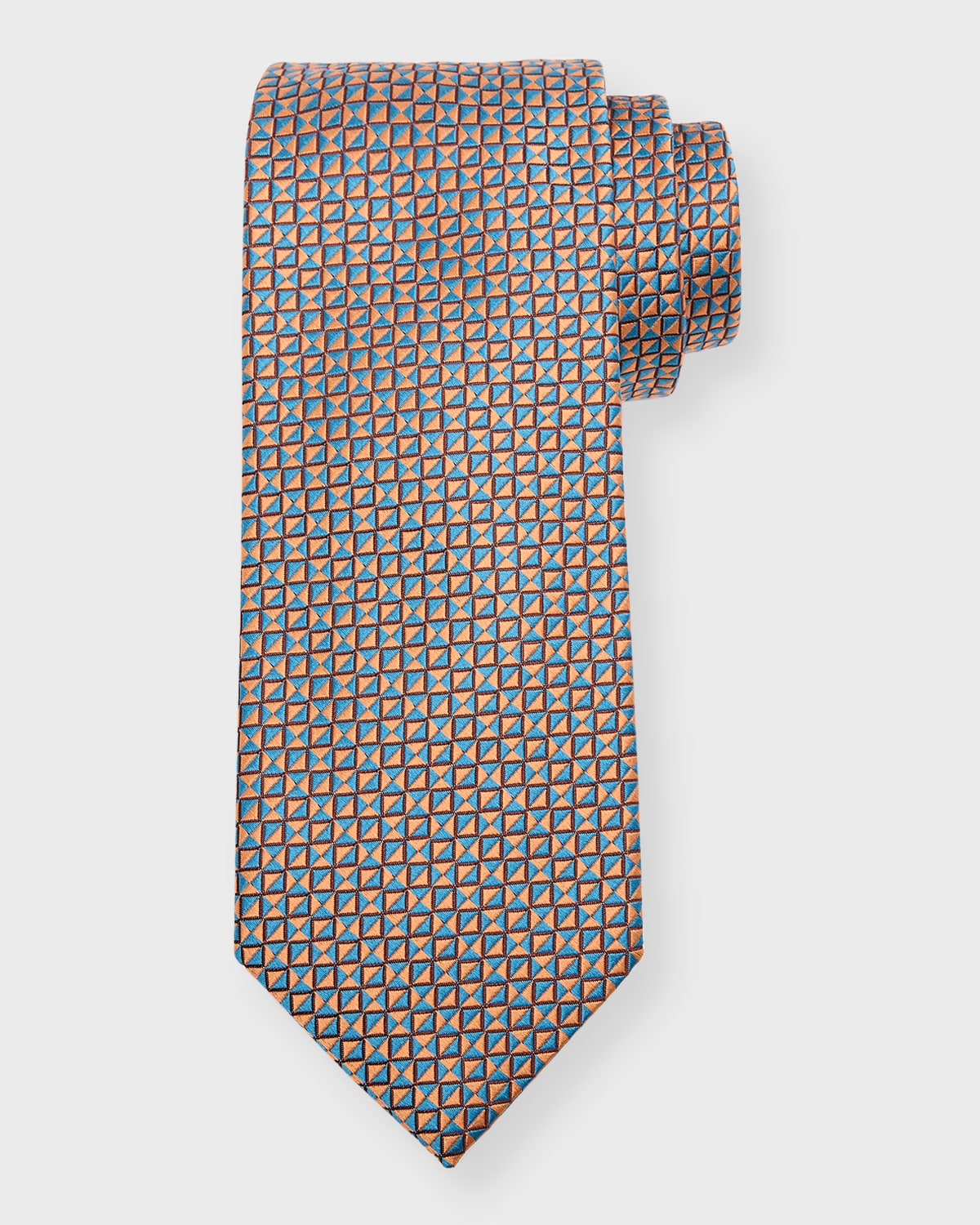 Shop Charvet Men's Silk Micro-geometric Tie In Orange