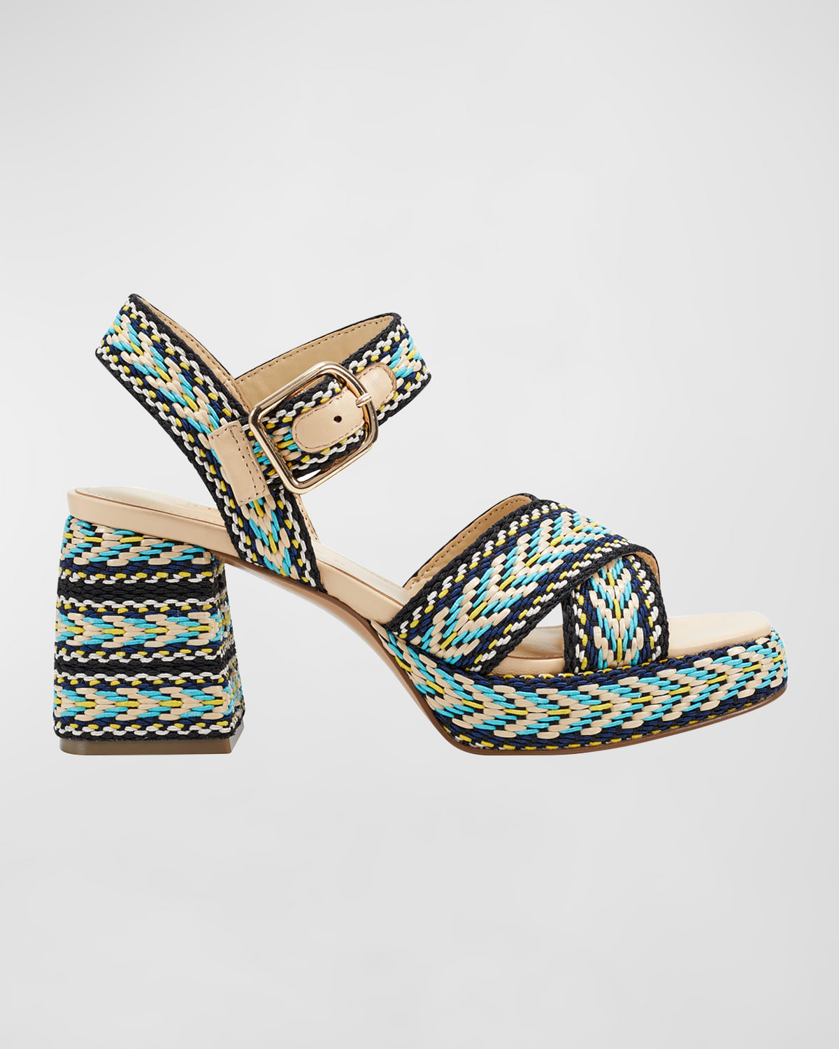 Shop Marc Fisher Ltd Woven Textile Ankle-strap Sandals In Medium Blue