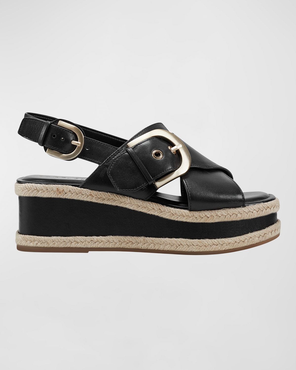 Leather Crisscross Buckle Wedge Sandals