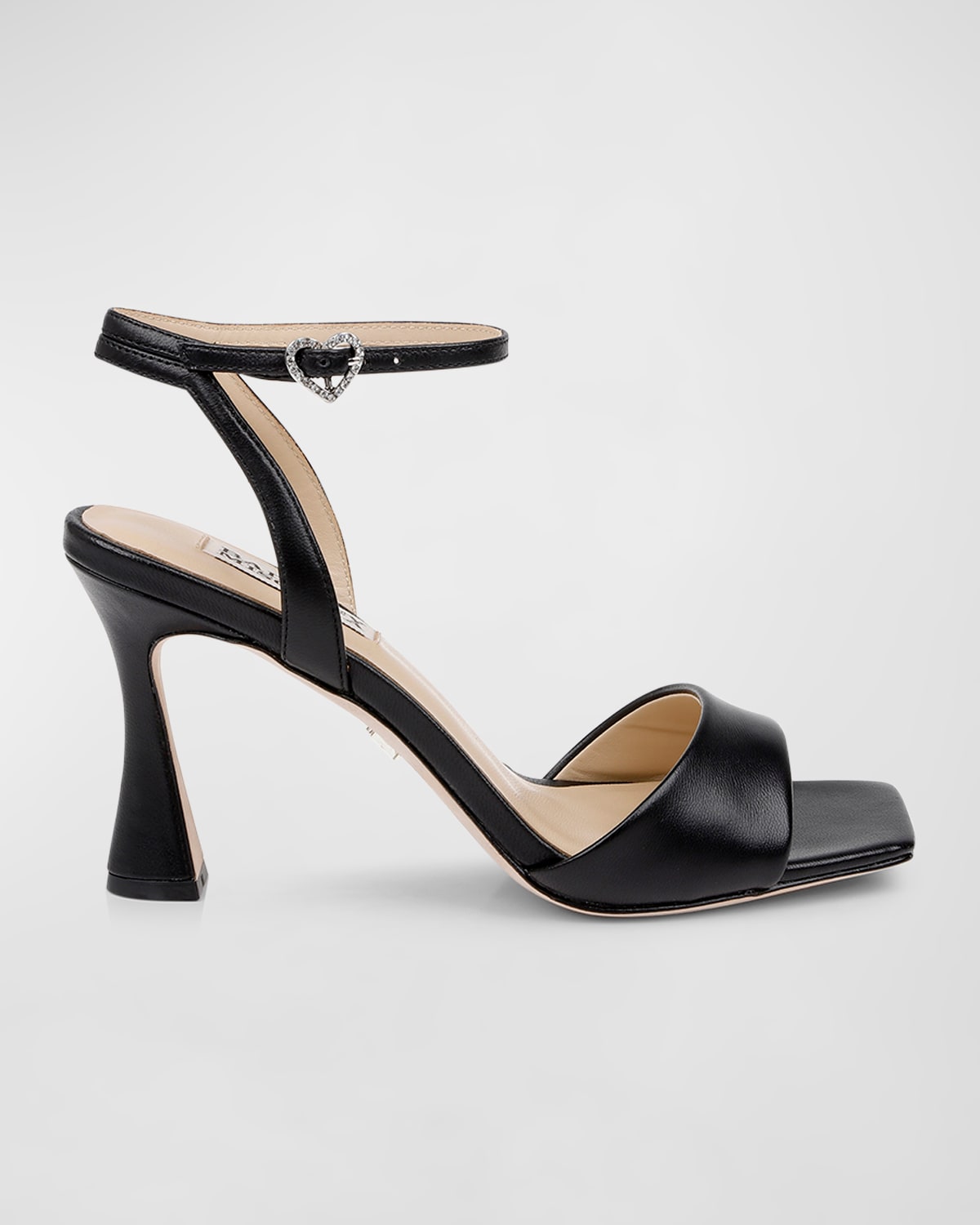 Shop Badgley Mischka Cady Leather Crystal Heart Ankle-strap Sandals In Black