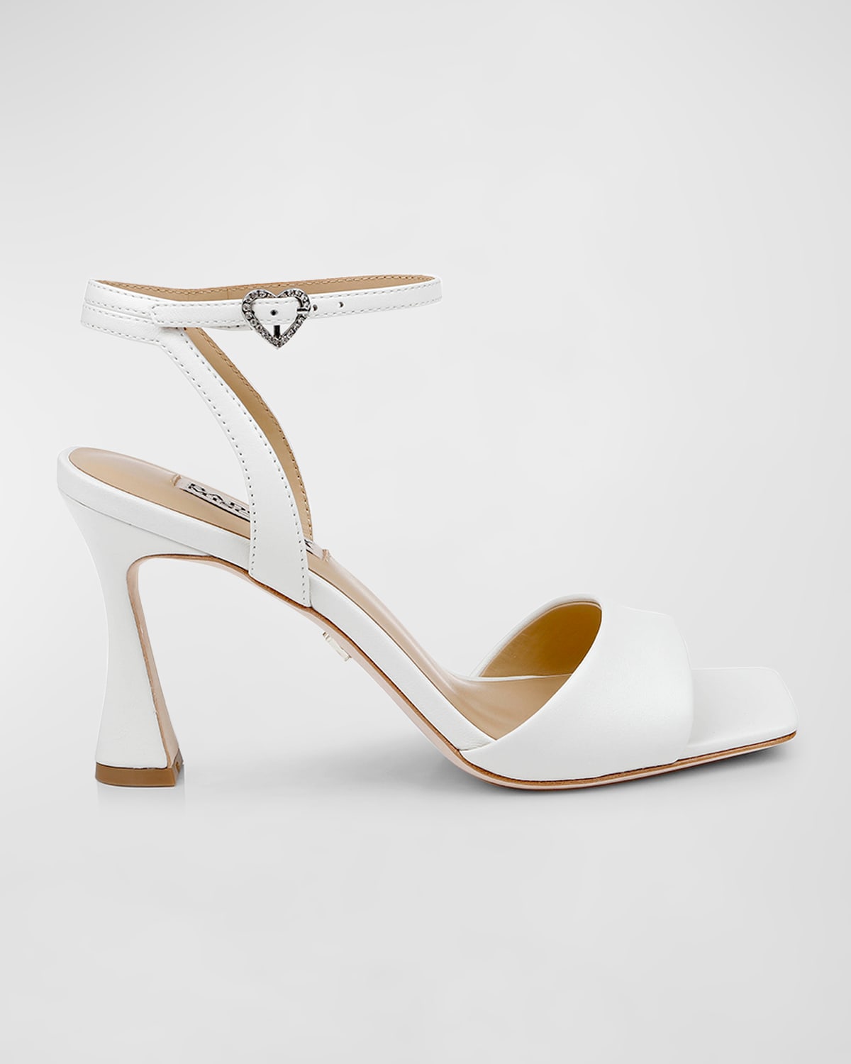 Shop Badgley Mischka Cady Leather Crystal Heart Ankle-strap Sandals In Soft White