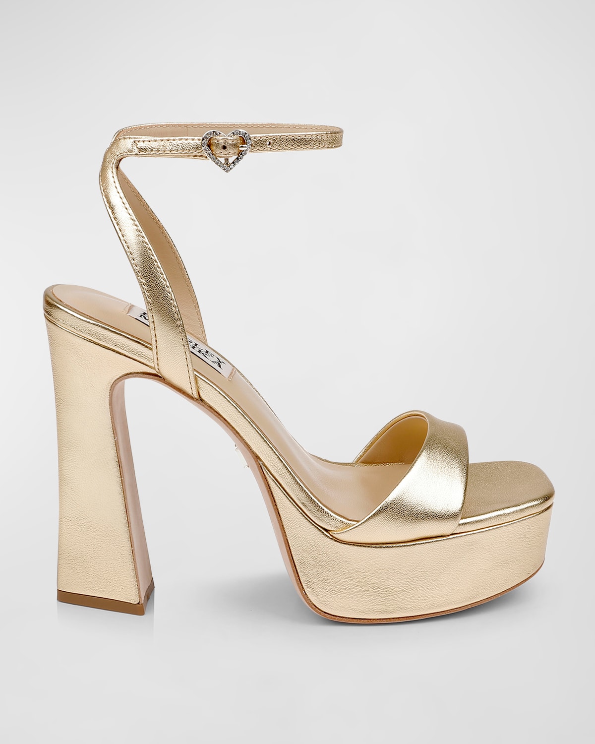 Shop Badgley Mischka Caia Crystal Heart Platform Sandals In Gold
