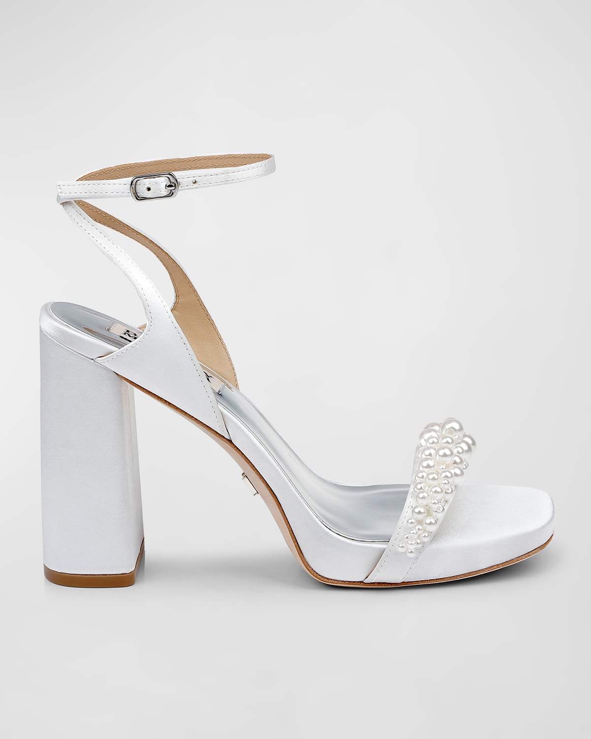 BADGLEY MISCHKA CALIDA PEARLY ANKLE-STRAP SILK SANDALS 