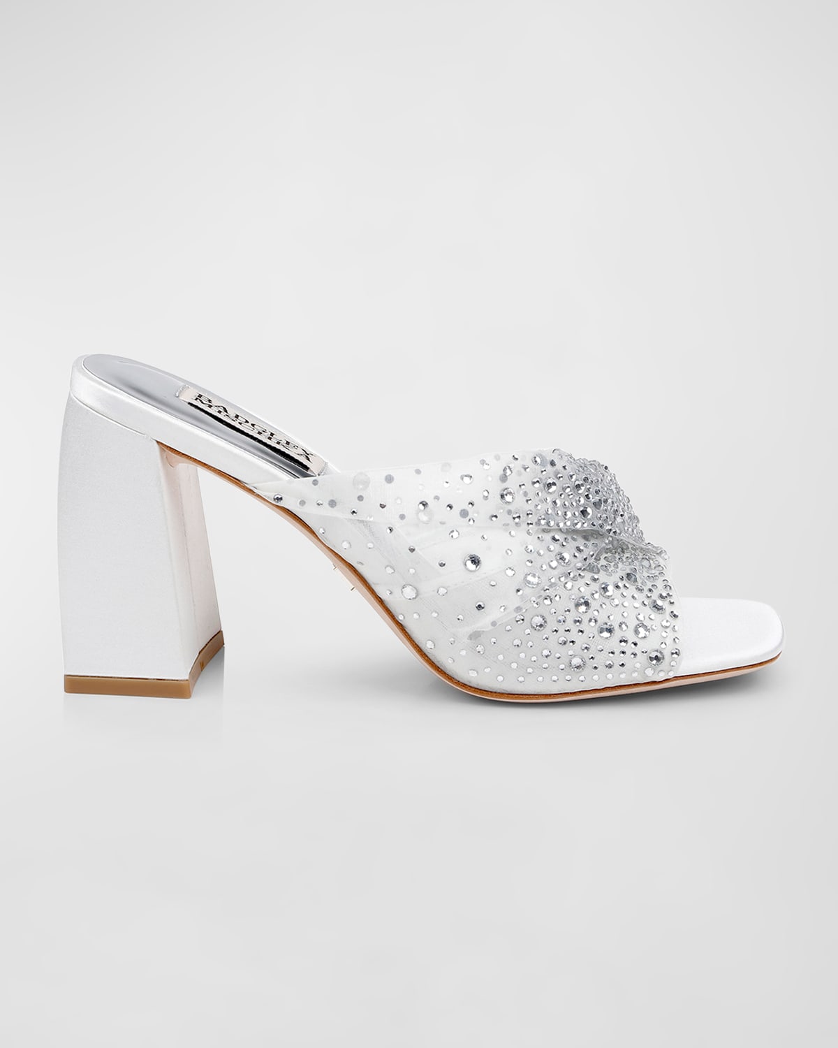 Shop Badgley Mischka Camelia Crystal Mesh Mule Sandals In Soft White