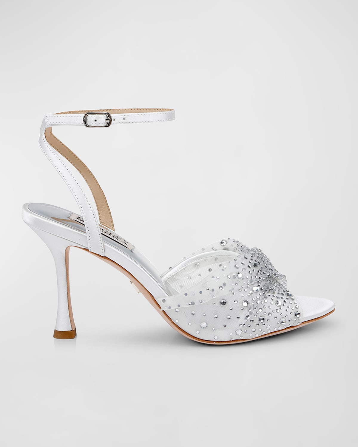 Shop Badgley Mischka Cameryn Embellished Mesh Ankle-strap Sandals In Soft White