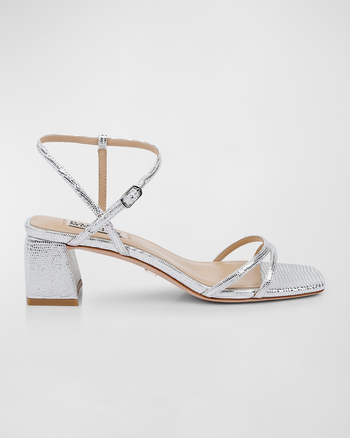 Shop Badgley Mischka Carlota Metallic Embossed Ankle-strap Sandals In Silver
