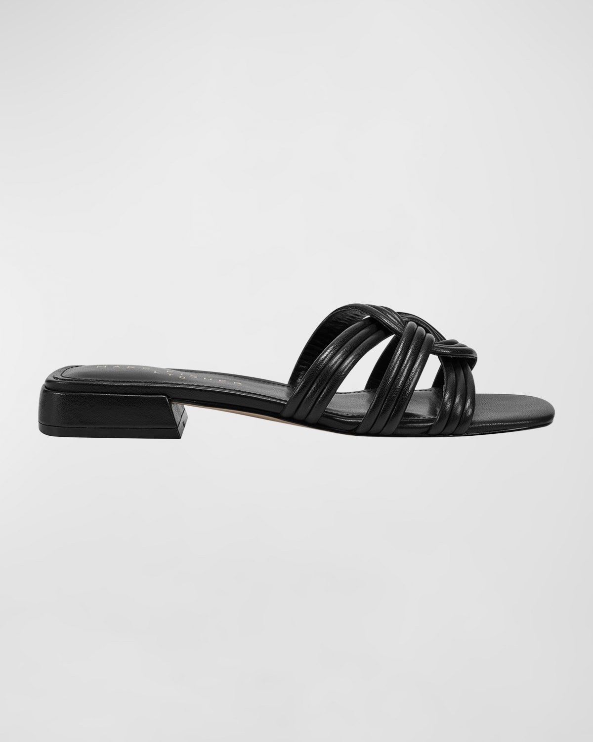 MARC FISHER LTD WOVEN LEATHER FLAT SLIDE SANDALS