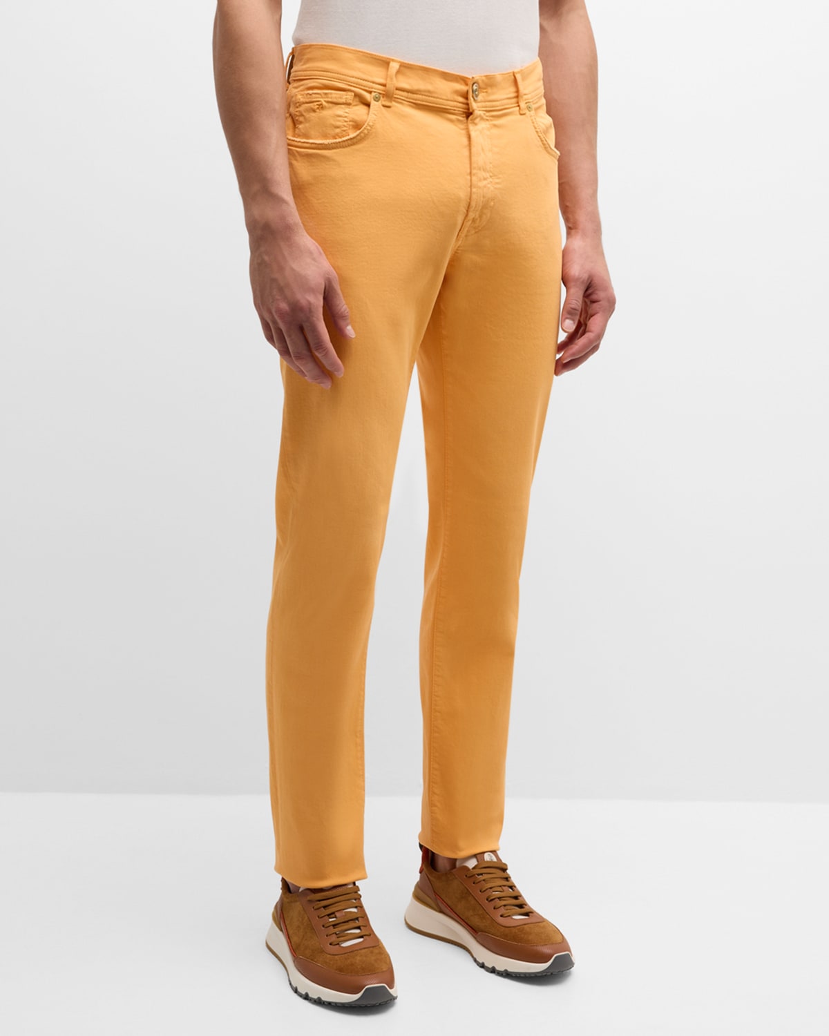 Shop Marco Pescarolo Men's Cotton-silk Vintage Dyed Denim Pants In Orange