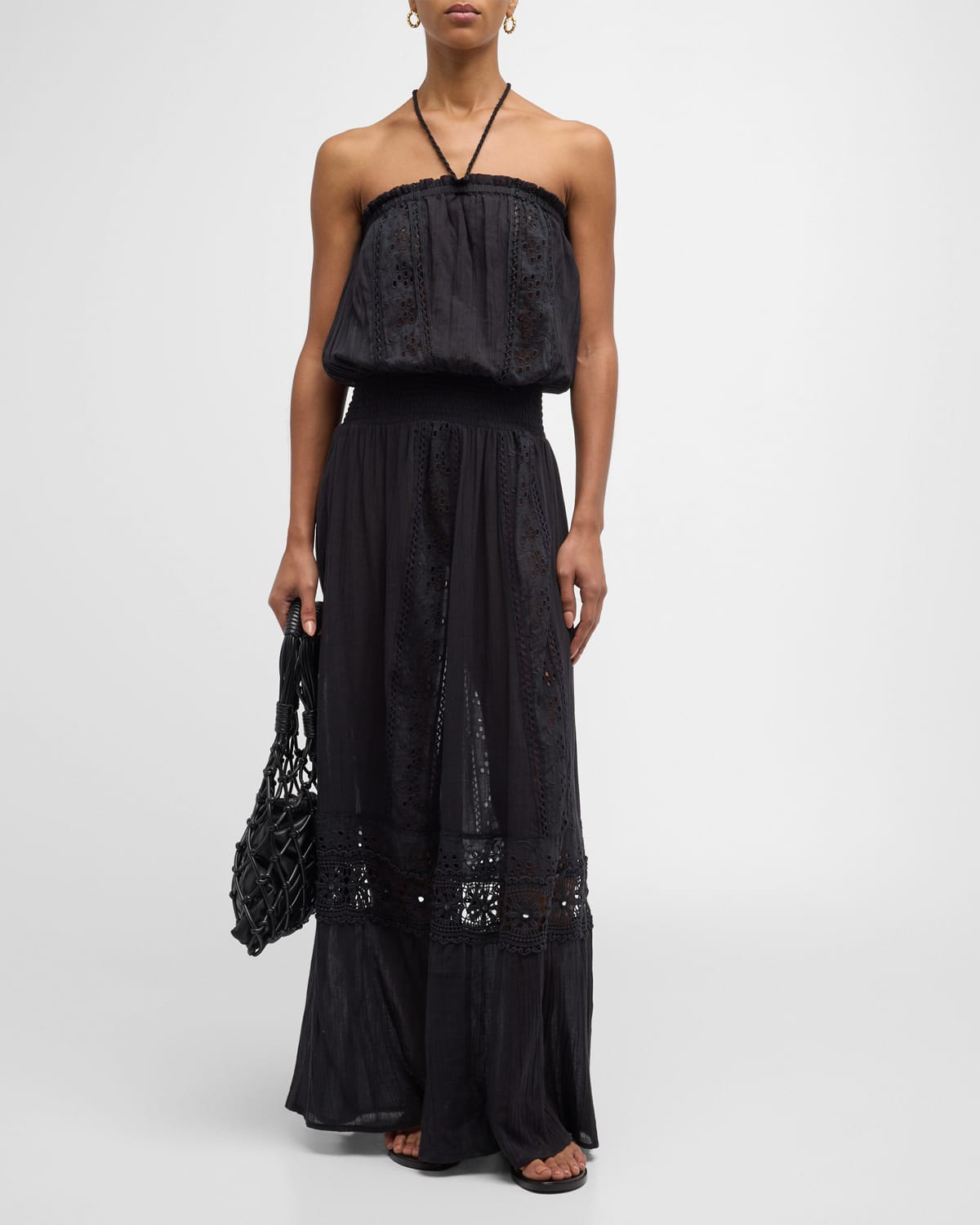 Ramy Brook Elyse Crochet Halter Maxi Dress In Black