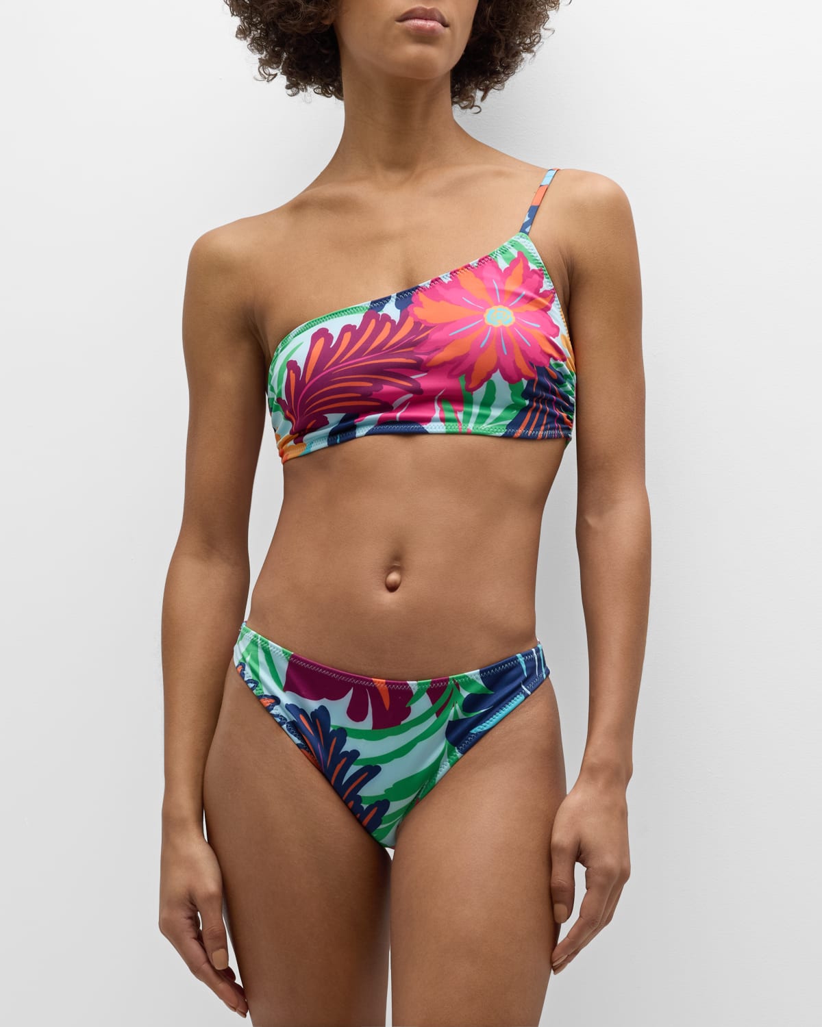 Shop Ramy Brook Deborah Floral One-shoulder Bikini Top In Multi Flower Swim