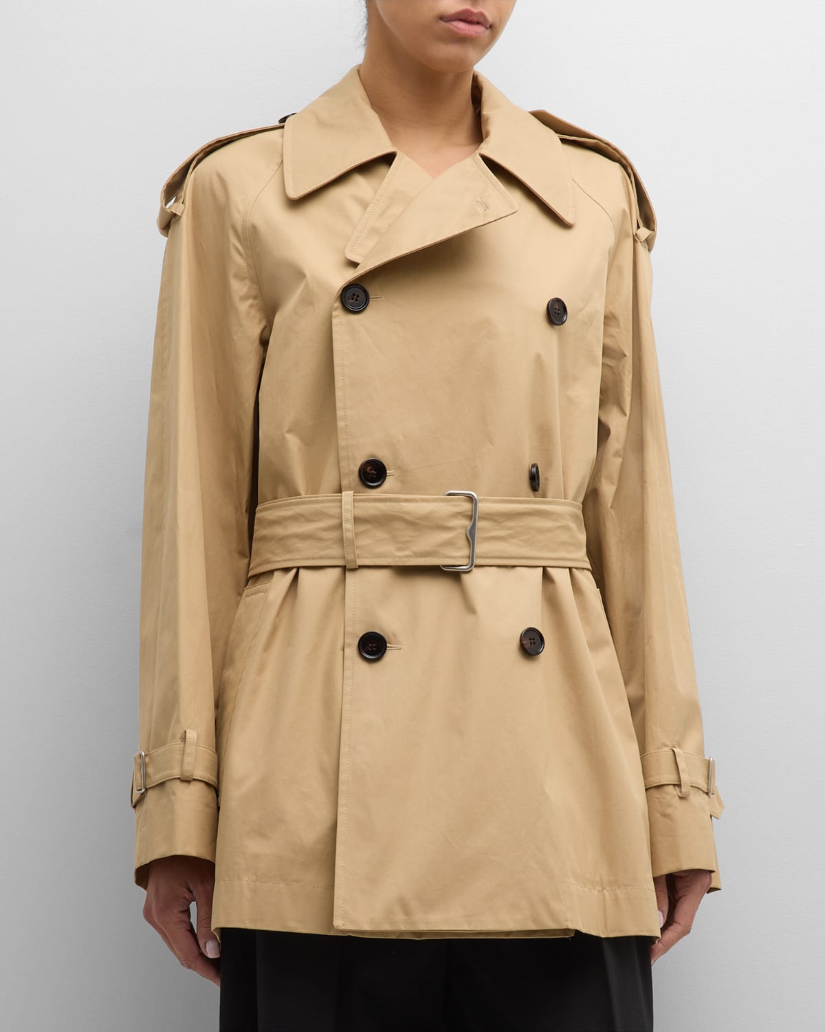 Shop Burberry Belted Oversized Double-breasted Trench Coat In Flax