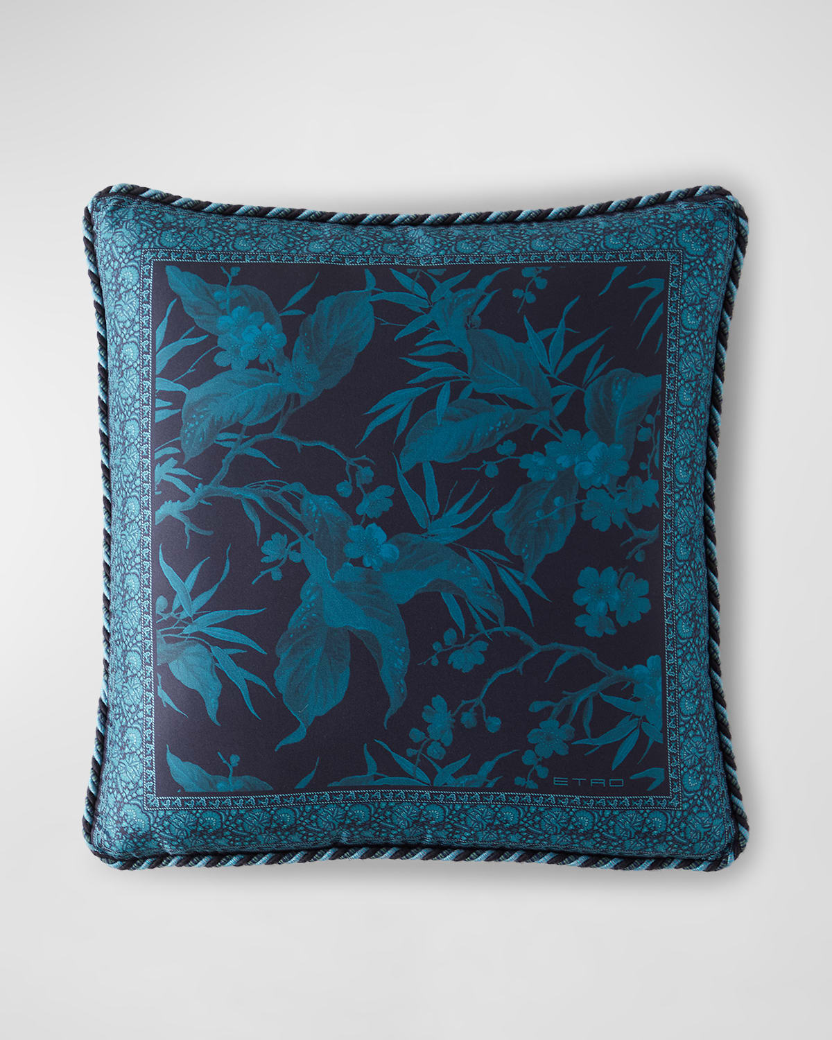 Shop Etro Peach Tree Corded Pillow, 16" Square In Navy