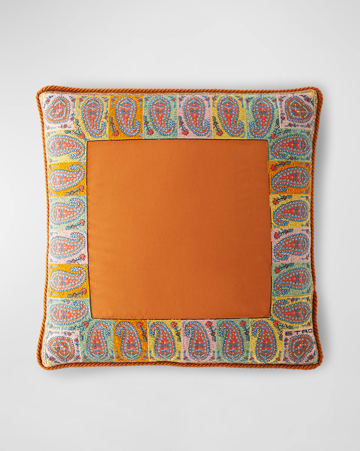 Etro Calathea Embroidered & Corded Pillow In Orange