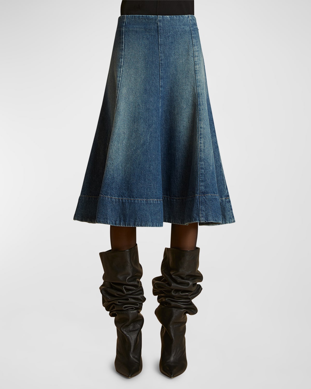 Khaite Lennox Paneled Denim Midi Skirt In Archer