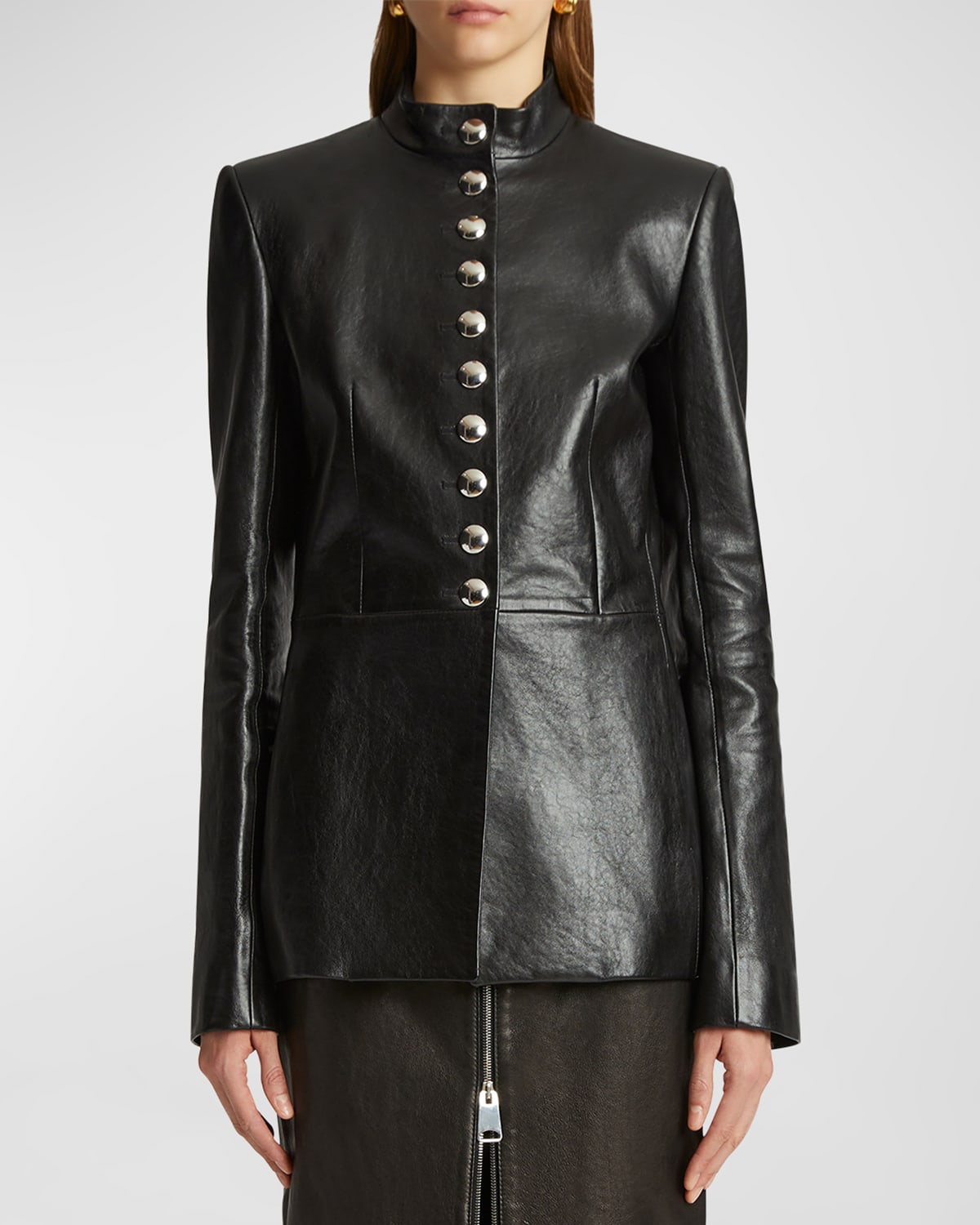 Shop Khaite Samuel Band-collar Leather Tailored Jacket In Black