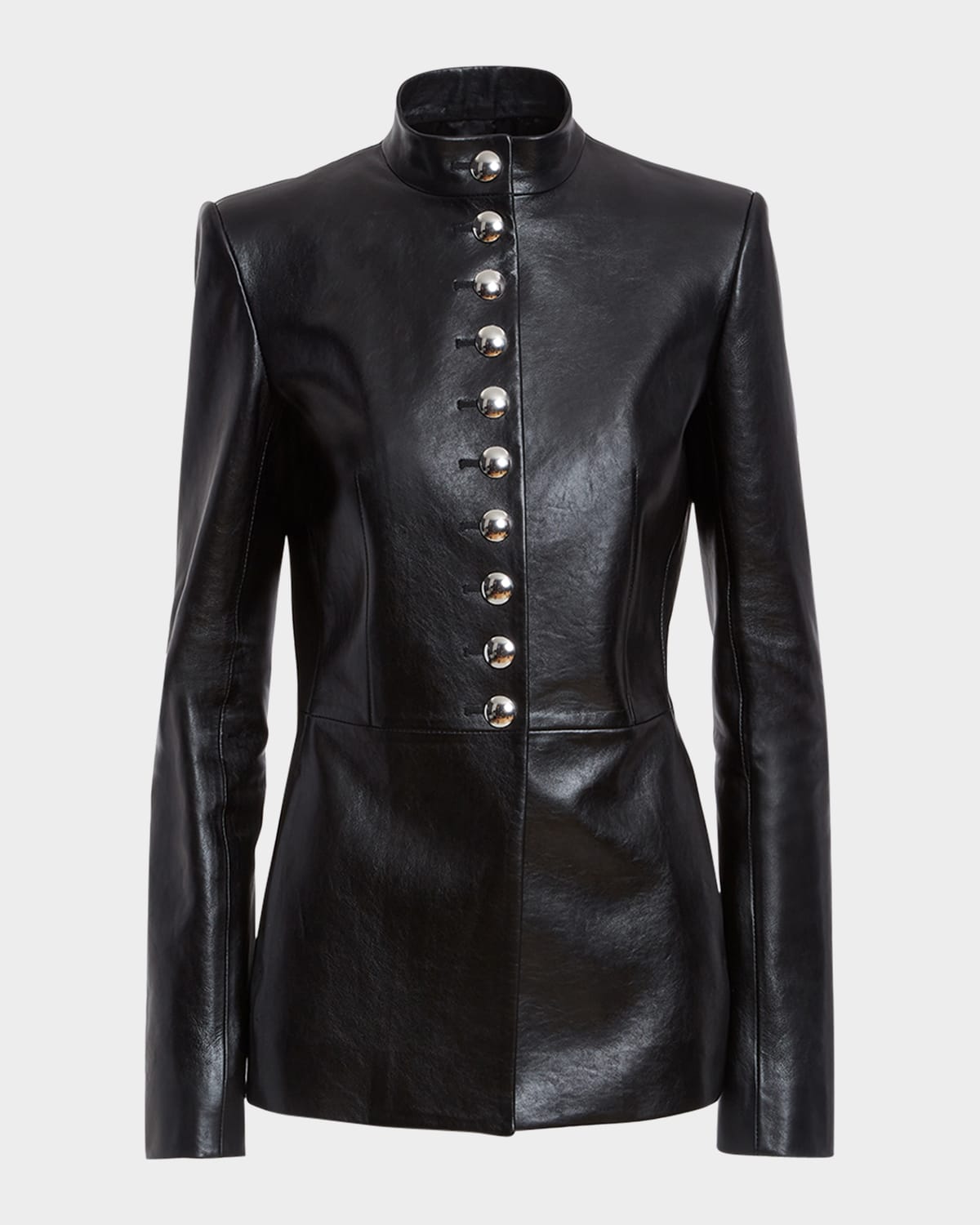 Shop Khaite Samuel Band-collar Leather Tailored Jacket In Black