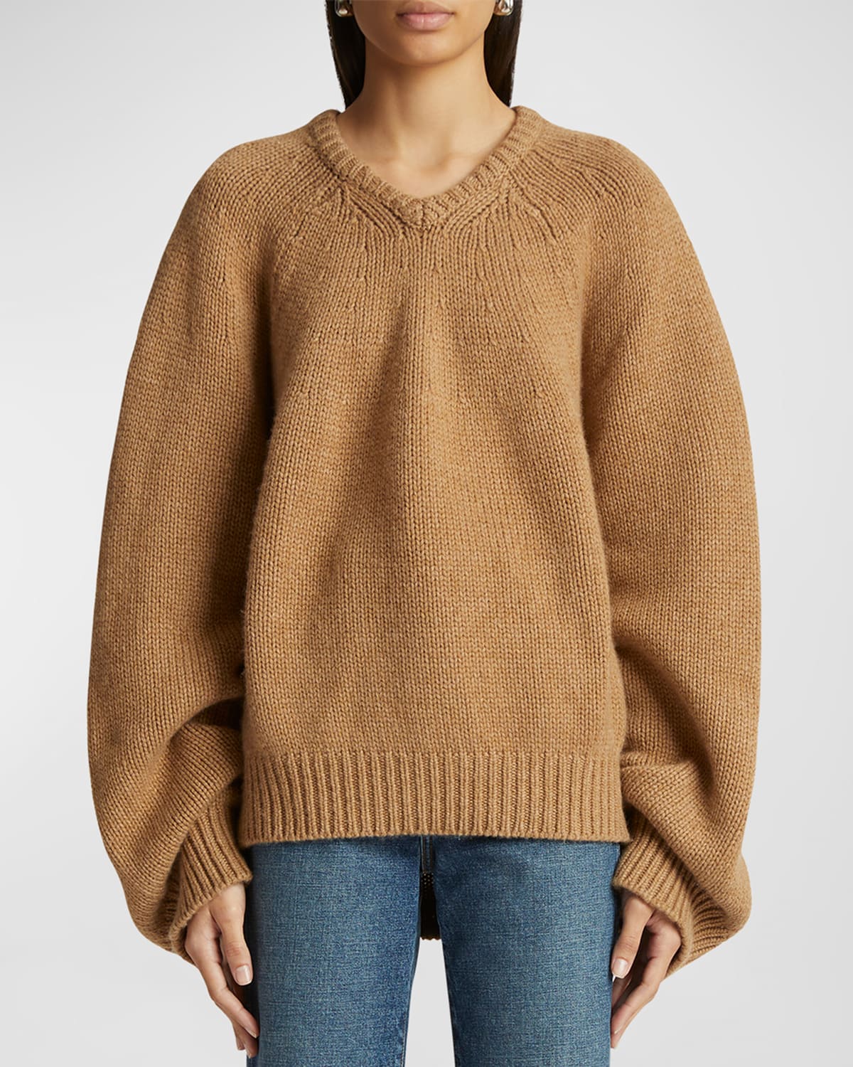 Shop Khaite Nalani V-neck Cashmere Oversized Sweater In Camel