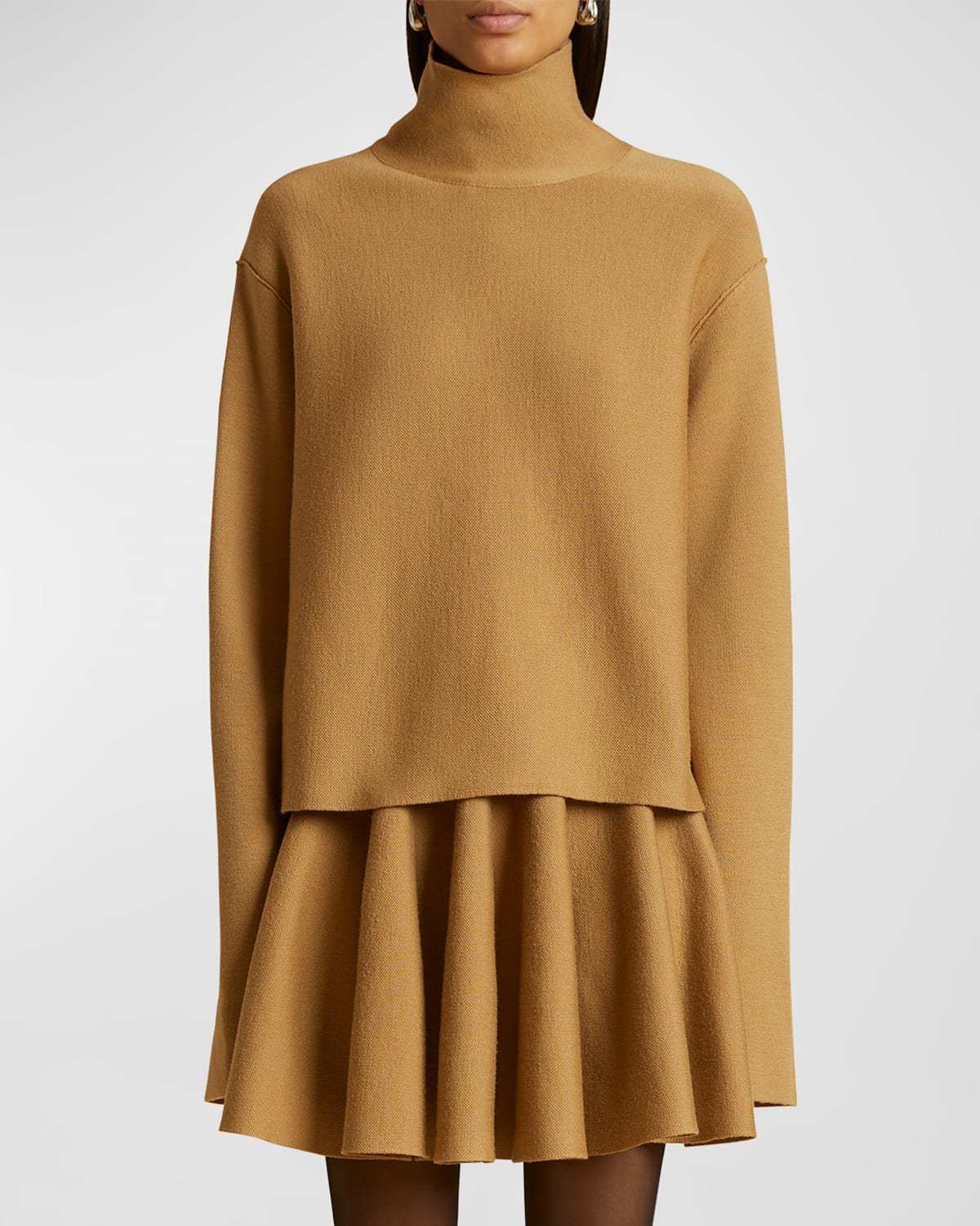 Shop Khaite Sree Turtleneck Long-sleeve Wool Knit Top In Nougat