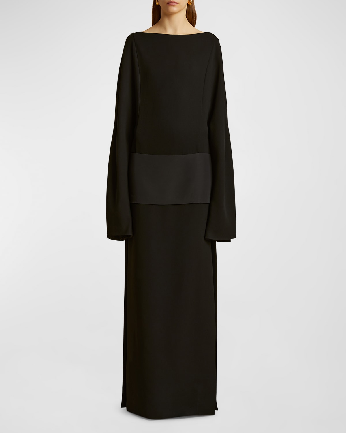 Shop Khaite Nanette Slits-hem Long-sleeve Maxi Dress In Black