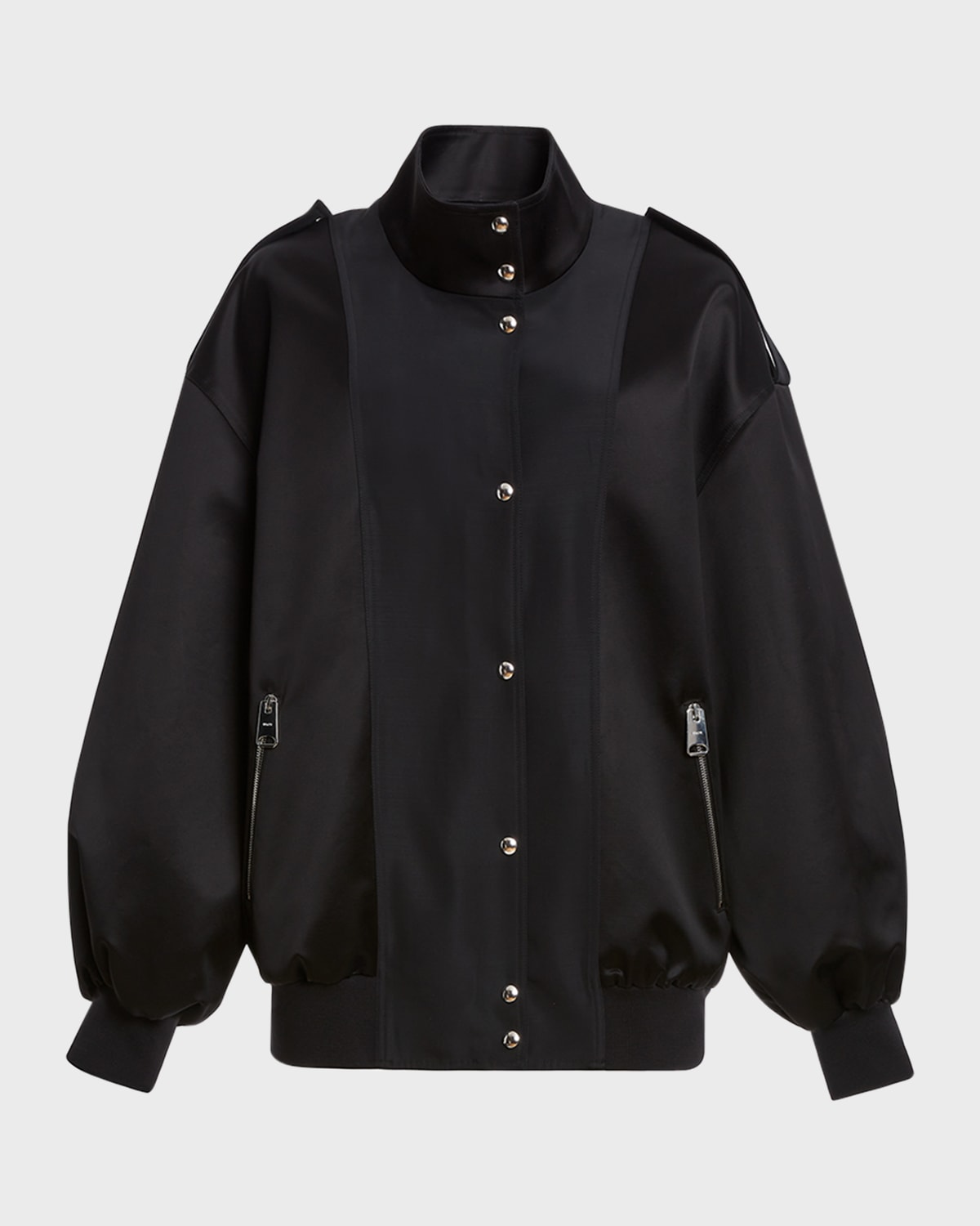 Khaite Farris Oversized Satin-paneled Cotton-blend Mikado Bomber Jacket In Black