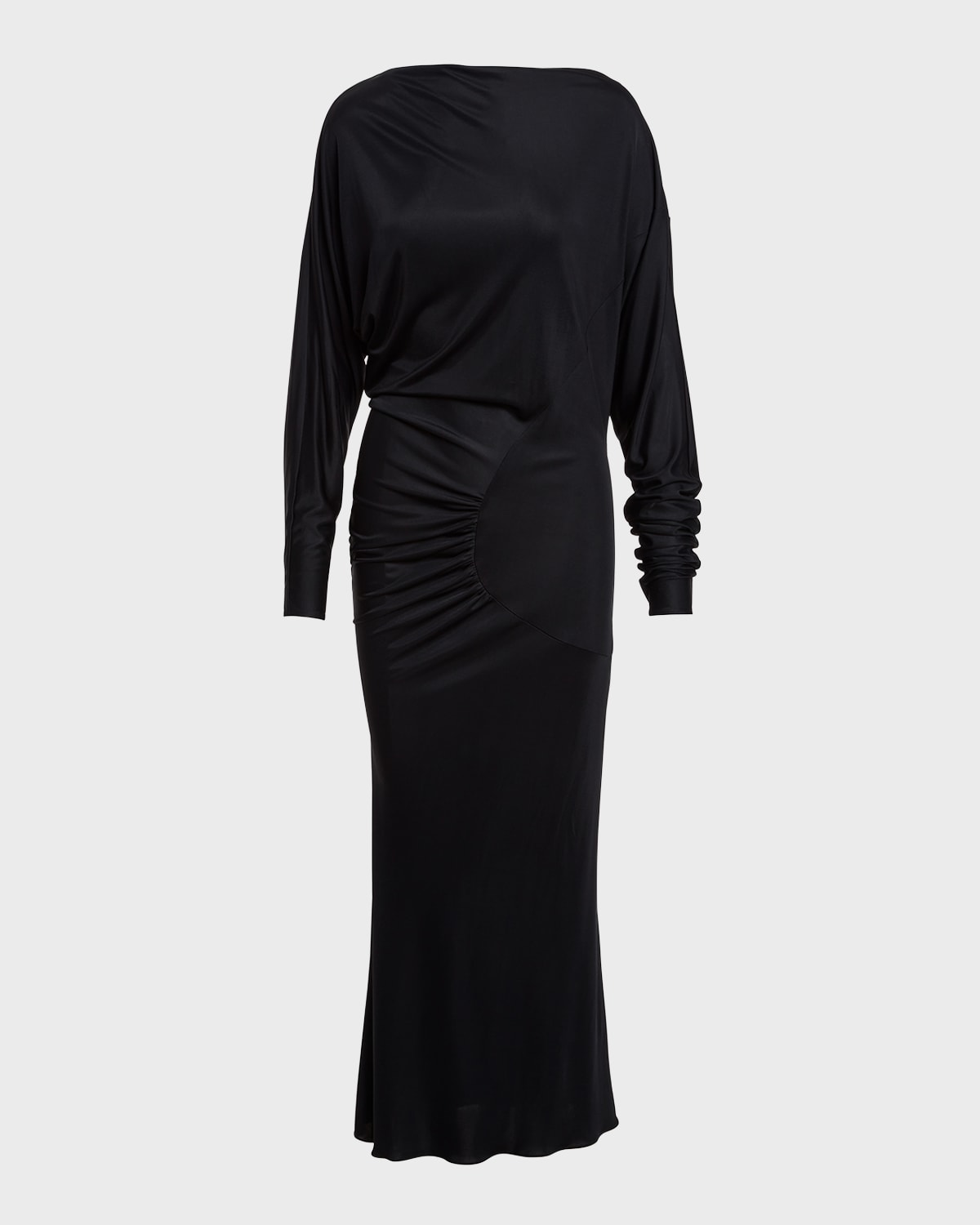 Khaite Oron Long-sleeve Asymmetric Gathered Maxi Dress In Black